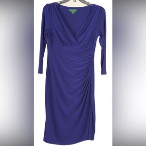 Lauren Ralph Lauren Dress Women’s 6 Purple A Line 3/4 Sleeve V Neck Ruched